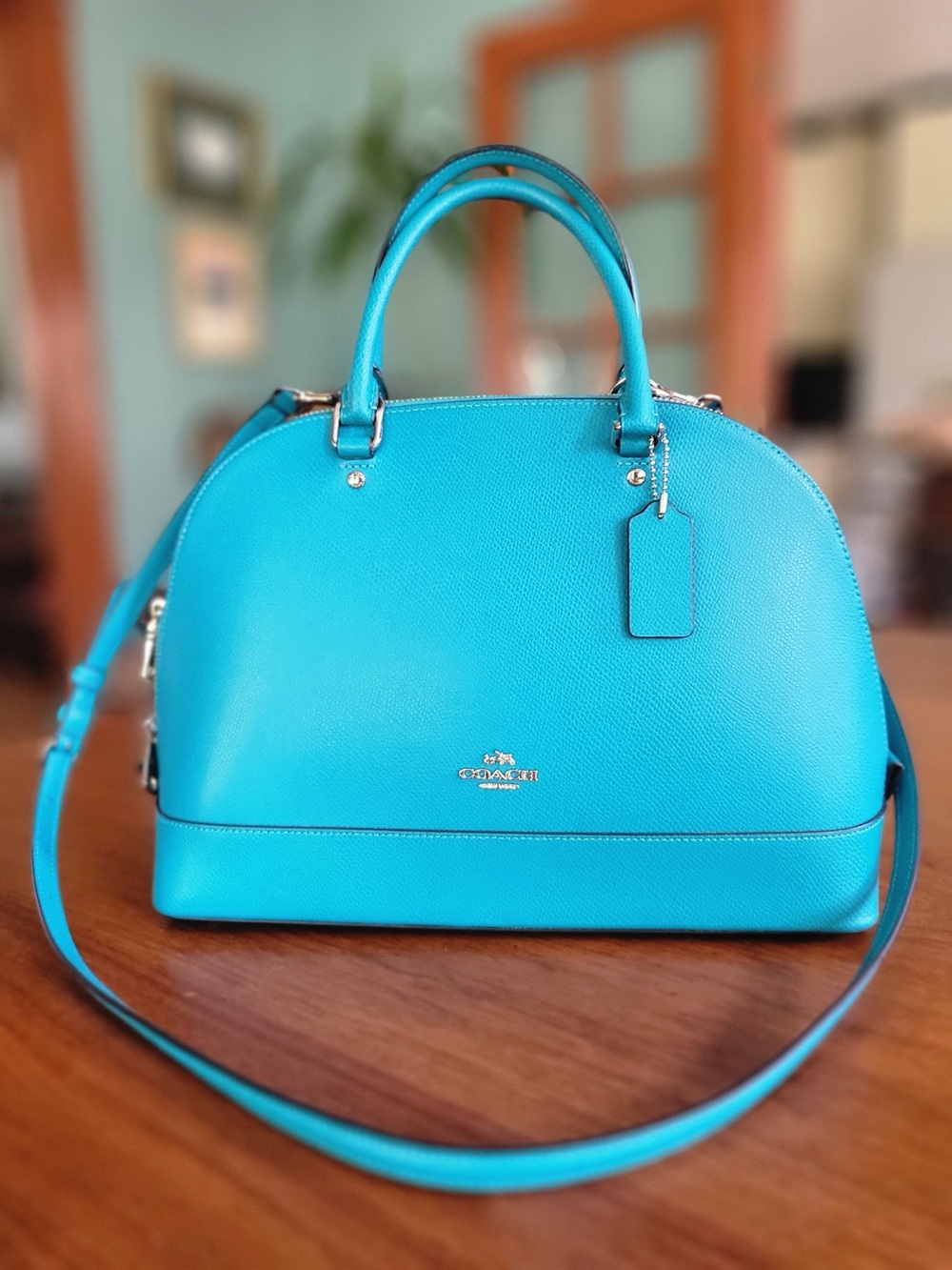 Coach Blue Leather Dome Satchel Crossbody Pebbled Leather NWOT -New Without Tags - Picture 4 of 13